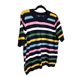 Short sleeve sweater blouse top, bright colors, preppy, eye catching. Size XL.